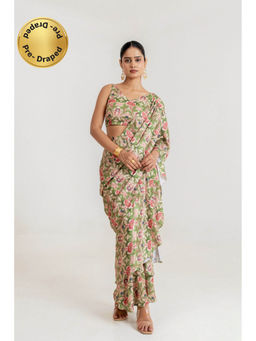 Pasha India - Regal Green Tiered Saree with Stitched Blouse