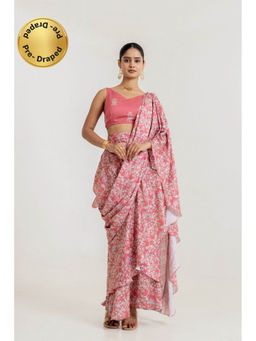 Pasha India - Dusty Pink Tiered Saree with Stitched Blouse