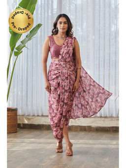 Pasha India - Burgundy Lungi Saree Skirt with Stitched Blouse