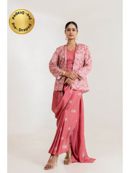 Pasha India - Dusty Rose Pink Saree Dress with Blazer and Belt