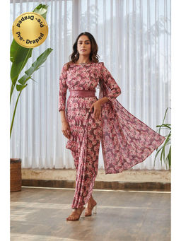 Pasha India - Burgundy Saree Dress with Belt
