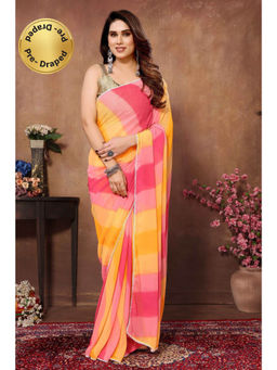 Pink Ethnic - Multi Stripes Georgette Ready To Wear Saree with Unstitched Blouse