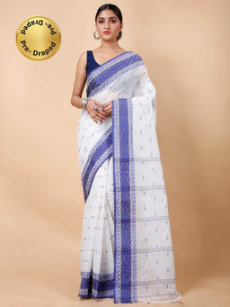 Ruuprekha - Women Blue Woven Tant Cotton Blend Pre Draped Saree without Blouse
