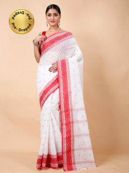 Ruuprekha - Women Red Woven Tant Cotton Blend Pre Draped Saree without Blouse