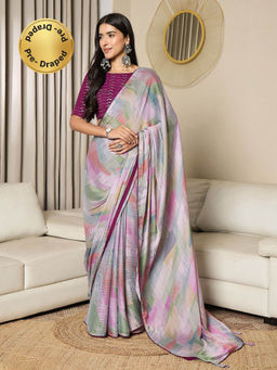 Sareemall - Women Chiffon Multi-Color Printed Ready To Wear Saree with Unstitched Blouse