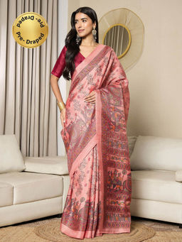 Sareemall - Women Khadi Silk Mauve Printed Ready To Wear Saree with Unstitched Blouse