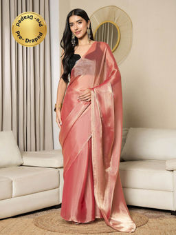 Sareemall - Women Organza Rust Solid Ready To Wear Saree with Unstitched Blouse