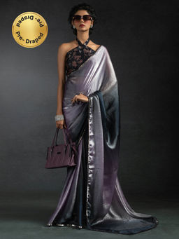 Sareemall - Women's Satin Silk Lavender Embellished Ready To Wear Saree with Unstitched Blouse