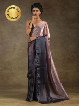 Sareemall - Women's Satin Silk Peach Half and Half Ready To Wear with Unstitched Blouse