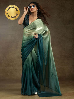 Sareemall - Women's Satin Silk Light Green Half and Half Ready To Wear with Unstitched Blouse