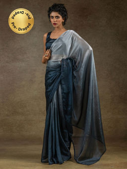 Sareemall - Women's Satin Silk Grey Half and Half Ready To Wear with Unstitched Blouse