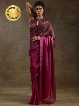 Sareemall - Women's Satin Silk Burgundy Half and Half Ready To Wear Saree with Unstitched Blouse