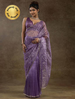 Sareemall - Women's Organza Lavender Embellished Ready To Wear Saree with Unstitched Blouse