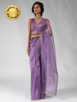 Sareemall - Women's Organza Lavender Embellished Ready To Wear Saree with Unstitched Blouse