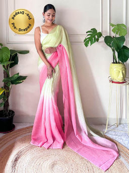 Sareemall - Womens Chiffon Light Green Solid Ready to Wear With Unstitched Blouse