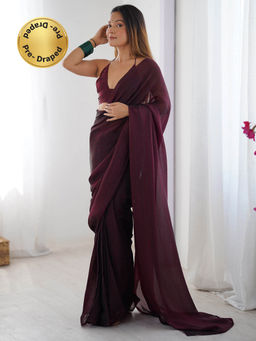 Sareemall - Wine Pre-Draped Saree with Unstitched Blouse