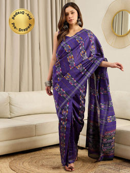 Sareemall - Women Bhagalpuri Silk Purple Printed Ready to Wear With Unstitched Blouse