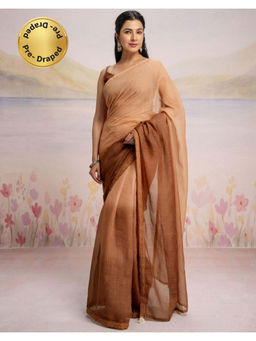 SATRANI - Brown Ombre Linen Ready To Wear Saree with Unstitched Blouse