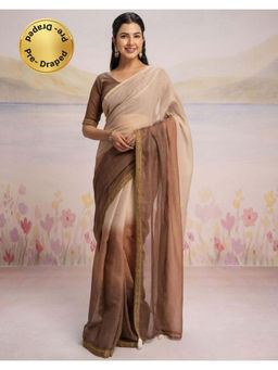 SATRANI - Brown Ombre Linen Ready To Wear Saree with Unstitched Blouse