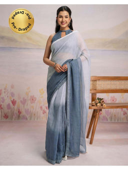 SATRANI - Grey Ombre Linen Ready To Wear Saree with Unstitched Blouse