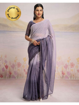 SATRANI - Purple Ombre Linen Ready To Wear Saree with Unstitched Blouse