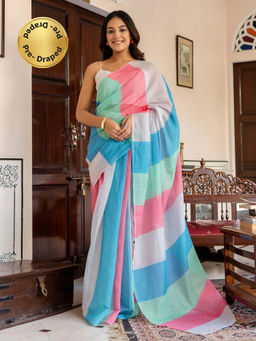 SATRANI - Multi-Color Printed Linen Cotton Ready To Wear Saree with Unstitched Blouse
