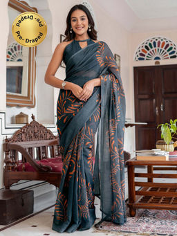 SATRANI - Printed Linen Cotton Ready To Wear Saree with Unstitched Blouse