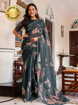 SATRANI - Printed Linen Cotton Ready To Wear Saree with Unstitched Blouse