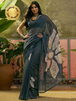SATRANI - Printed Linen Cotton Ready To Wear Saree with Unstitched Blouse