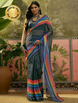 SATRANI - Printed Linen Cotton Ready To Wear Saree with Unstitched Blouse
