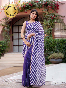 SATRANI - Purple Stripes Linen Cotton Ready To Wear Saree with Unstitched Blouse