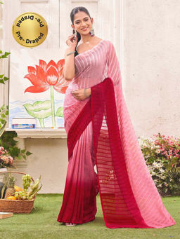 SATRANI - Light Pink Ombre Chiffon Ready To Wear Saree with Unstitched Blouse