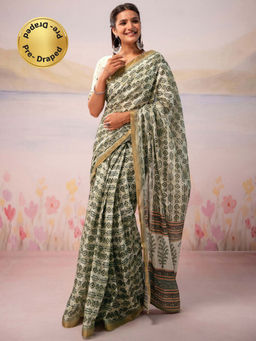 SATRANI - Off White Printed Silk Ready To Wear Saree with Unstitched Blouse