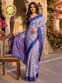 SATRANI - Lavender Ikkat Printed Banglori Silk Ready To Wear Saree with Unstitched Blouse