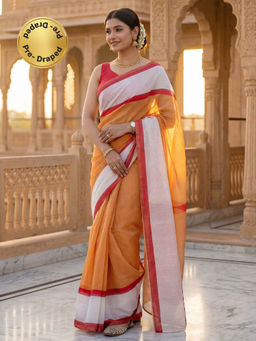 SATRANI - Light Mustard Checks Zari Border Linen Ready To Wear Saree with Unstitched Blouse