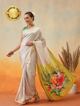 Silk Land - Onam Special Printed Pre-Draped Saree with Unstitched Blouse