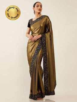 Soch - Gold Poly Georgette Solid Saree with Unstitched Blouse