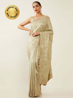 Soch - Green Tissue Tussar Woven Design Saree with Unstitched Blouse