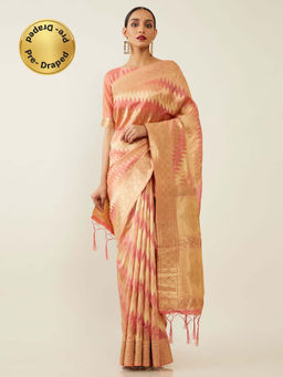 Soch - Pink Silk Blend Tussar Woven Design Saree with Unstitched Blouse