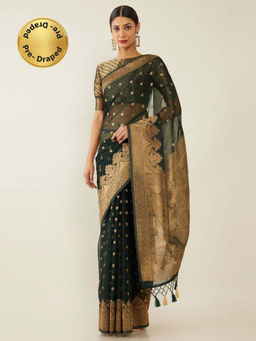 Soch - Green Organza Woven Design Saree with Unstitched Blouse