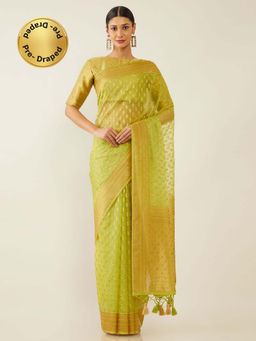 Soch - Green Organza Banarasi Woven Design Saree with Unstitched Blouse