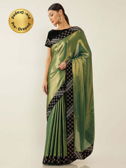 Soch - Green Poly Georgette Solid Saree with Unstitched Blouse