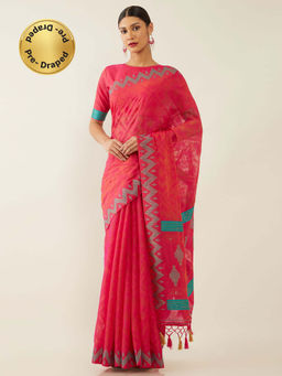 Soch - Pink Art Silk Chanderi Woven Design Saree with Unstitched Blouse