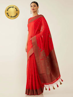 Soch - Red Art Silk Tussar Woven Design Saree with Unstitched Blouse
