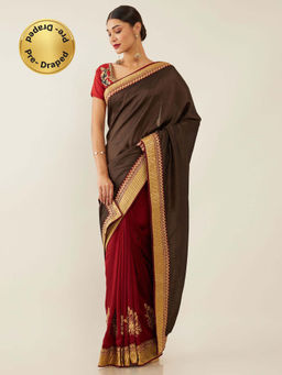 Soch - Brown Art Silk Tussar Solid Saree with Unstitched Blouse