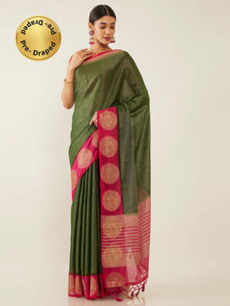Soch - Green Art Silk Tussar Solid Saree with Unstitched Blouse