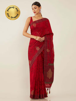 Soch - Maroon Art Silk Tussar Woven Design Saree with Unstitched Blouse