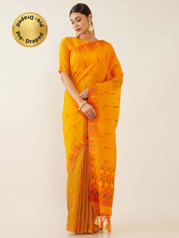 Soch - Mustard Art Silk Tussar Woven Design Saree with Unstitched Blouse