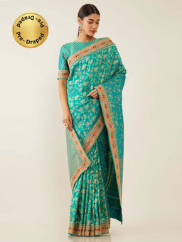 Soch - Green Art Silk Tussar Woven Design Saree with Unstitched Blouse
