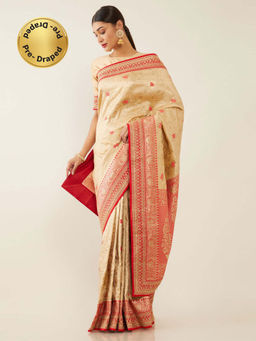 Soch - Beige Art Silk Tussar Woven Design Saree with Unstitched Blouse